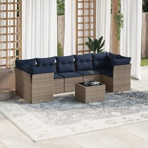 Set di divani da giardino in polyrattan grigio da 8 pezzi con cuscini, elegante collezione di mobili da esterno - Product Image 1