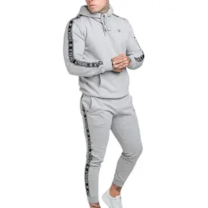 Top Fashion Men Trendy Tracksuits Custom Heather Gray Tracksuit Men French Terry Sweatsuit With Stripe - Product Image 1