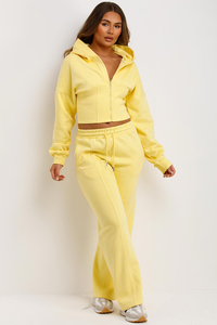 Ensemble de survêtement pour femme, sweat à capuche court zippé et pantalon de jogging, décontracté, uni, 100% coton, vêtements de sport - Product Image 6