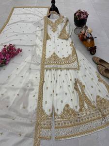 Conjunto de Choli Salwar Kameez Bordado para Mujer, Reversible, Sin Arrugas, con Lentejuelas y Remaches, de Seda Chinon, Largo Regular, de Secado Rápido, para Fiesta, Talla XXL - Product Image 6