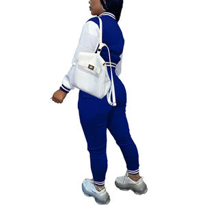 Women's Casual Solid Blue White Two Piece 2-Piece <b>Set</b> with Sweatshirt & Joggers Loose Fit Eco-Friendly - Product Image 4