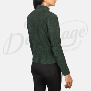 Genuine <b>Suede</b> Leather <b>Jacket</b> for Women Slim Fit Moto Style Stand Zipper Closure Custom Made New Arrival Women's Customize - Product Image 5