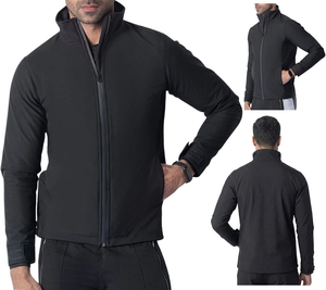 Chaqueta de Forro Polar Negra para Hombre, Cuello Alto, Cierre de Cremallera, Resistente al Viento, Corte Ajustado Informal, Exterior de Poliéster, para Otoño - Product Image 1