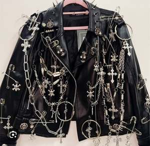 Winter Gothic <b>Punk</b> Studded Leather Motorcycle <b>Jackets</b> with Front Logo Option Premium Leather Custom Sizing & Color Combinations - Product Image 4