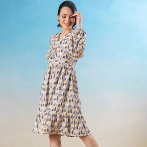 Camisón Elegante para Ocasiones Formales de Oficina, Diseño Floral, Georgette Transpirable, Primavera-Verano, Cuello en V, Largo Completo, Tejido de Punto - Product Image 1