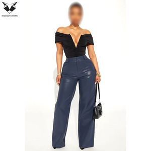 Pantalon en cuir PU bleu marine, taille haute, coupe droite, pour femme, idéal pour le bureau, les sorties nocturnes ou les clubs. - Product Image 5