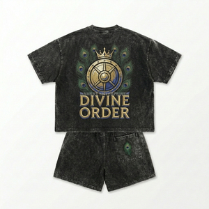 เสื้อยืดผ้าฝ้ายผู้ชาย คอกลม พิมพ์ลายศิลปะ Divine Order ชุดลำลองสำหรับฤดูร้อน - Product Image 2