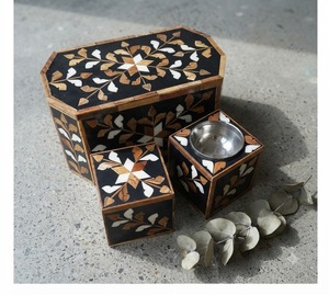 Ensemble de porte-encens religieux artisanal en bois de santal avec incrustation de marbre, parfum Oud, écologique, décoratif, aromathérapie, décoration d'intérieur - Product Image 1