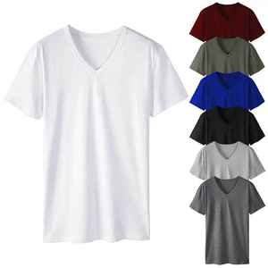 T-shirts personnalisés pour hommes à manches courtes et col en V, 100 % coton, respirants, séchage rapide, avec bordure contrastante et logo personnalisé - Product Image 6