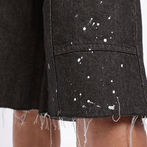 Pantalones Cortos de Mezclilla Negros Rotos para Hombre, Estilo Bermuda, con Cordón en la Cintura, Casuales, de Algodón y Lona, de Tiro Medio, Color Sólido - Product Image 6