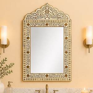 Floral Design Bone Inlay Mirror <b>Frame</b> Ethnic Look for Modern Living Room Home Decoration Bone Artware Mirror <b>Frame</b> BELLADEC - Product Image 2
