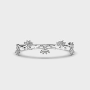 IGI Certified Marquise & Round Floral Wave Diamond <b>Bracelet</b> in <b>Solid</b> 925 Sterling <b>Silver</b> - Product Image 1