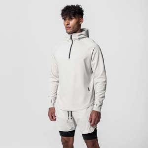 Sudadera con capucha de media cremallera para hombre, de forro polar 100% algodón, diseño liso, para deportes al aire libre, fitness, primavera, otoño e invierno, corte holgado oversize - Product Image 5