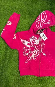 100% Cotton Zipper <b>Puller</b> Rhinestone Hood Streetwear Hoodie Screen Print Logo Men's Applique Distressed Embroidery Hoodie - Product Image 4