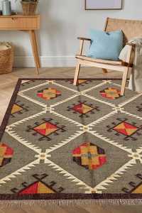 <b>Boho</b> Hand Woven Jute-Woolen Kilim <b>Rugs</b> for Living Room Bedroom & Study - Product Image 4