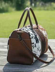 Bolsa de Viaje Clásica de Cuero Vacuno con Pelo, con Cierre, Portátil, Hecha a Mano, LHDB-0069 - Product Image 4