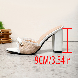 Sandalias de tacón ancho con lazo de encaje - Mules de tacón alto con punta abierta y tejido para mujer - Product Image 6