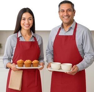 Kitchen Apron 2 Pack - 100% Cotton Adjustable, Durable Apron with Pockets, Perfect for Cooking, <b>Baking</b>, Grilling - Product Image 1