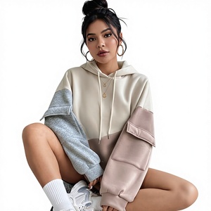 Nouveau – Vente en gros OEM – Sweats à capuche unisexes en molleton 100 % coton premium, coupe oversize, 400 g, délavés à l'acide, à sequins, color block, avec poches sur les manches - Product Image 1