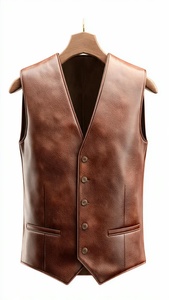 เสื้อกั๊กหนังผู้ชายคอวีติดกระดุมแถวเดียว - Product Image 5