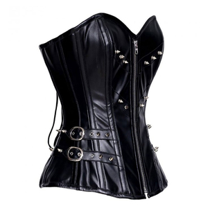 Corset en cuir PU pour femme avec fermeture éclair et décoration à rivets, maintien ferme pour adultes - Product Image 2
