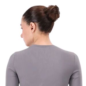Haut gris à manches longues et col rond pour femme, coupe ajustée, décontracté, basique, pull quotidien, t-shirt extensible, vêtement de mode - Product Image 4