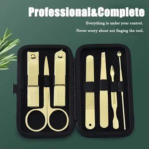 MORJE Surgical 7 In 1 Stainless Steel <b>Nail</b> <b>Kit</b> With Case Portable Manicure Tools Set Gold Color For Adult - Product Image 6