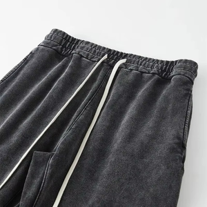 Men's Wide Leg Pants <b>Elastic</b> <b>Waist</b> Drawstring Black Cotton Casual Autumn Style Sand Washed Breathable Side Pockets - Product Image 2