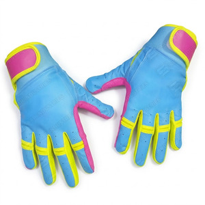 Heavy Duty Short Cuff Pink Blue Yellow Leather Batting Gloves <b>Hook</b> And Loop Closure Unisex Adult Training Breathable - Product Image 2