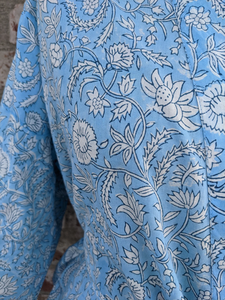 Unisex Hand Block Printed Cotton <b>Kimono</b> Breathable Indian Flower Dressing for <b>Beach</b> Cover Drawstring Robe Closure for Women - Product Image 3