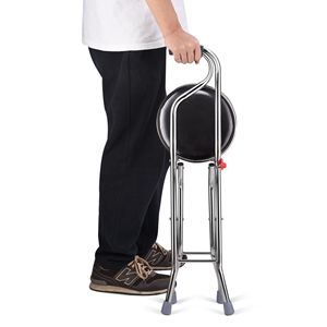 Bastone da Passeggio Pieghevole 2-in-1 in Acciaio Inox con Sedile, Elegante Bastone da Viaggio a Quattro Gambe, Portata fino a 85 kg - Product Image 4