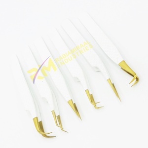 Pince à épiler pour extensions de cils RMI Shin Gold Plasma Tip et revêtement en poudre blanche, acier inoxydable, lot de 6 pinces à pointes différentes - Product Image 2