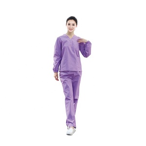 Ensemble de blouses médicales bleues pour femmes, manches longues, coton et polyester tissé, uniformes d'hôpital - Product Image 2