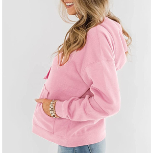 <b>Pink</b> Unisex Hooded Sweatshirt Oversized Fit Fleece Casual Pullover Solid Color Regular Sleeve Knitted <b>Hoodie</b> Autumn Wear - Product Image 3
