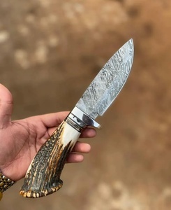 Couteau de chasse de poche en acier Damas fait main, manche en corne de cerf naturelle, vente en gros OEM, couteaux de chasse d'extérieur USA UE - Product Image 4