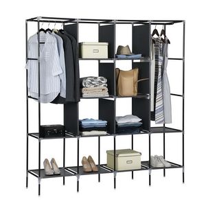 67\" Gray Portable Wardrobe 12-Shelf <b>Clothes</b> <b>Storage</b> Rack with 4 Side Pockets - Product Image 4