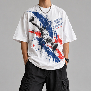 Camiseta Blanca Extra Grande para Hombre con Estampado de Jugador de Baloncesto, Estilo Urbano, Cuello Redondo, Manga Corta, Jersey de Algodón, Transpirable - Product Image 1