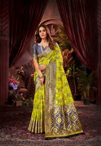 ผ้าไหมบาเนราสีคุณภาพมาตรฐานสำหรับงานเทศกาล พร้อมเสื้อคลุม จากซูรัต อินเดีย วิสโคส - Product Image 2