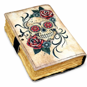 Diario de cuero con estampado de calavera vintage, cuaderno con borde deshilachado, papel antiguo, Grimorio gótico, cuaderno de bocetos para amantes de las calaveras - Product Image 2