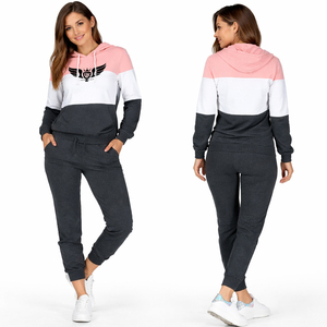 Women Color Block Hoodie Tracksuit Set Casual Jogger Sweat Suit Sportswear Two Piece Set Gym Wear Ladies Hooded Tracksuit - Product Image 1