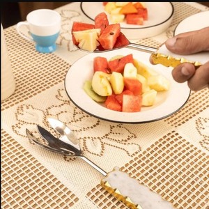 Luxury Marble Handle Salad Serving Set – Stainless Steel Spoon & <b>Fork</b> with Gold Edge Design for Dining & Tableware - Product Image 2