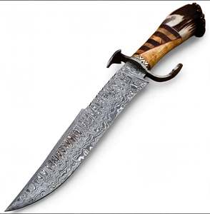 Outil artisanal polyvalent en acier Damas forgé à la main avec manche en bois incrusté de corne de cerf - Product Image 2