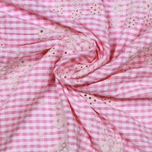 Top selling Breathable Woven Combed Lightweight <b>Pink</b> & White Gingham Cotton <b>Fabric</b> for Girls' Tops Dresses & DIY Projects - Product Image 3