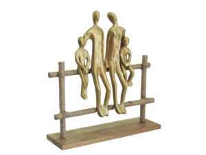 Sculpture artisanale en aluminium doré représentant une famille de quatre personnes, figurine abstraite parent-enfant sur socle en bois, décoration d'art moderne pour la maison - Product Image 4
