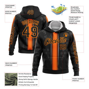 Custom Name Team <b>Hoodie</b> <b>Men</b> Black <b>Orange</b> Sublimation Print Casual Autumn Wear Regular Fit Knitted Polyester Hooded Sweatshirt - Product Image 2