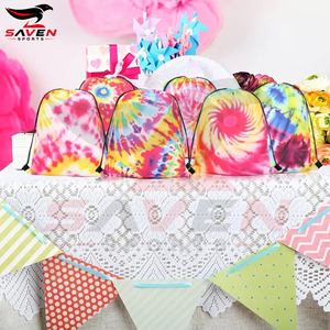 High Quality Custom Logo Print Lightweight 16 Pcs Vibrant Tie-Dye Drawstring Bags Colorful Polyester Party Favor <b>Backpacks</b> - Product Image 3