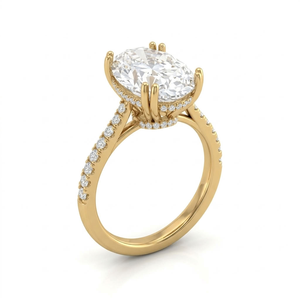 Bague de fiançailles en or 14 carats pour femme avec diamant ovale de laboratoire certifié IGI, bijoux de luxe pour anniversaire et mariage - Product Image 1