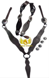 Ensemble de sellerie western en cuir véritable léger et durable, avec designs personnalisés, comprenant une bride, un collier de poitrée et une têtière pour cheval - Product Image 4
