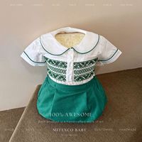 Robe smockée pour filles, à paillettes vertes, pour Noël et la Saint-Patrick, mini, manches courtes, broderie personnalisée, fabriquée au Vietnam