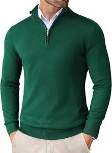 Pull d'hiver vert slim fit à col montant et fermeture éclair quart de tour pour homme, 100 % coton molletonné, imperméable, écologique, séchage rapide - Product Image 2